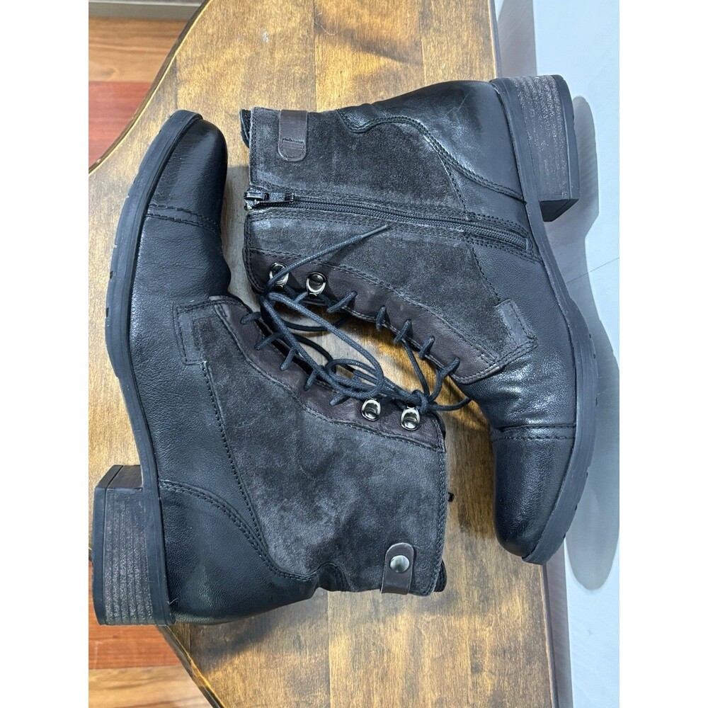 Clarks Morgan Carla Boot Womens 10 M Black Leather Lace Up Lug Utilitarian - Picture 10 of 12